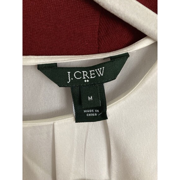 J. Crew Bundle of 2 Tops Sweater & Blouse MEDIUM Merino Blend Burgundy Ivory - Picture 4 of 14
